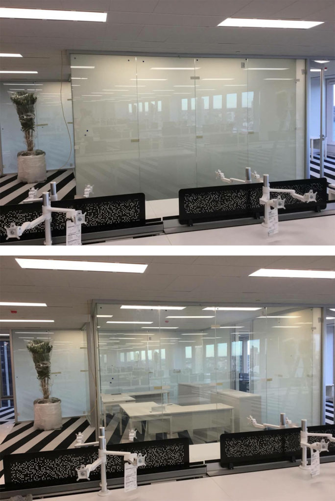 Switchable glass partition wall